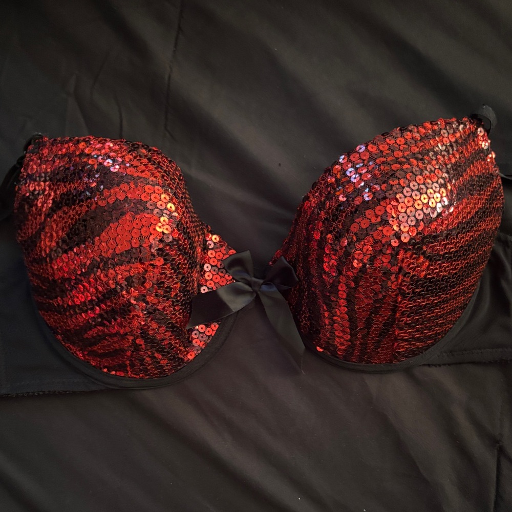 Red Sequin Zebra Print Bra